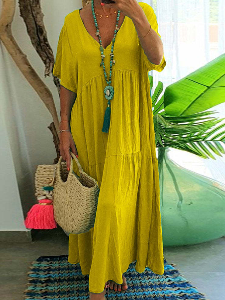 Tiered Boho V-Neck Loose Maxi Dress