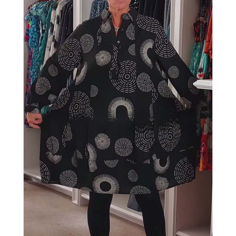 Artistic Geometric Print Oversized Shirt Dress