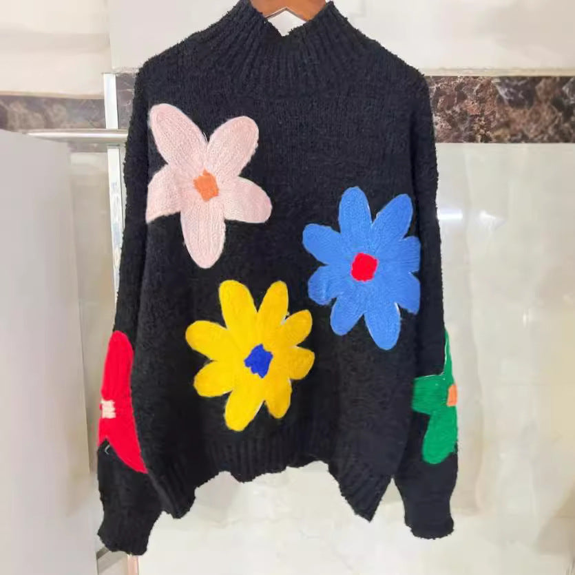 Faustine™ | Embroidered Floral Knit Pullover Sweater