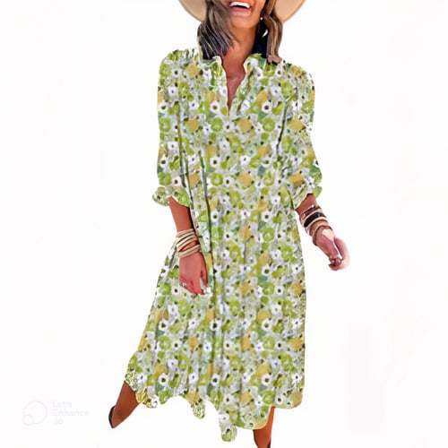 Floral Print Boho Button-Down Midi Dress