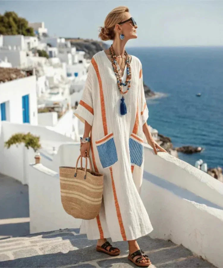 Striped Pocket Linen Resort Dress