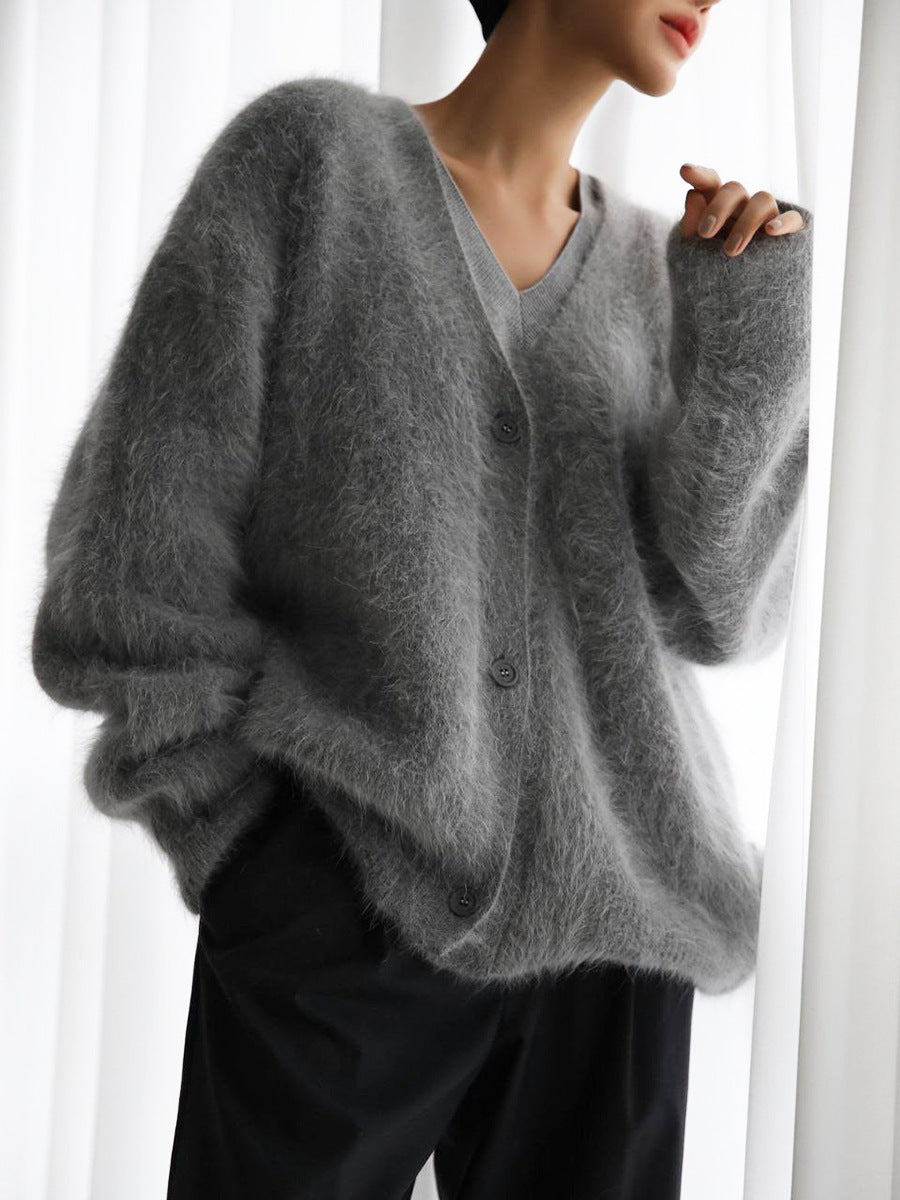 Fortunata™ | Fluffy V-neck button cardigan