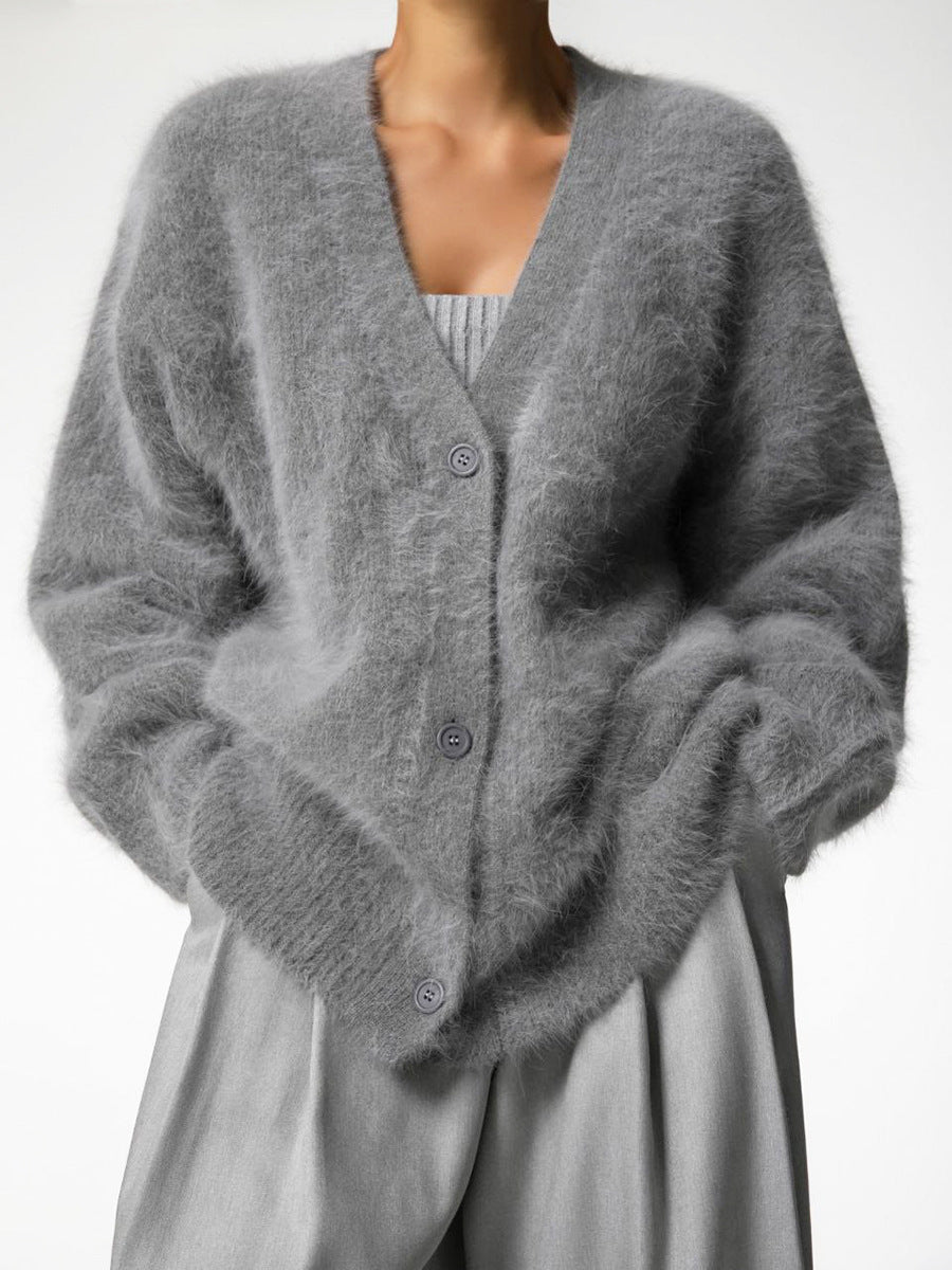 Fortunata™ | Fluffy V-neck button cardigan