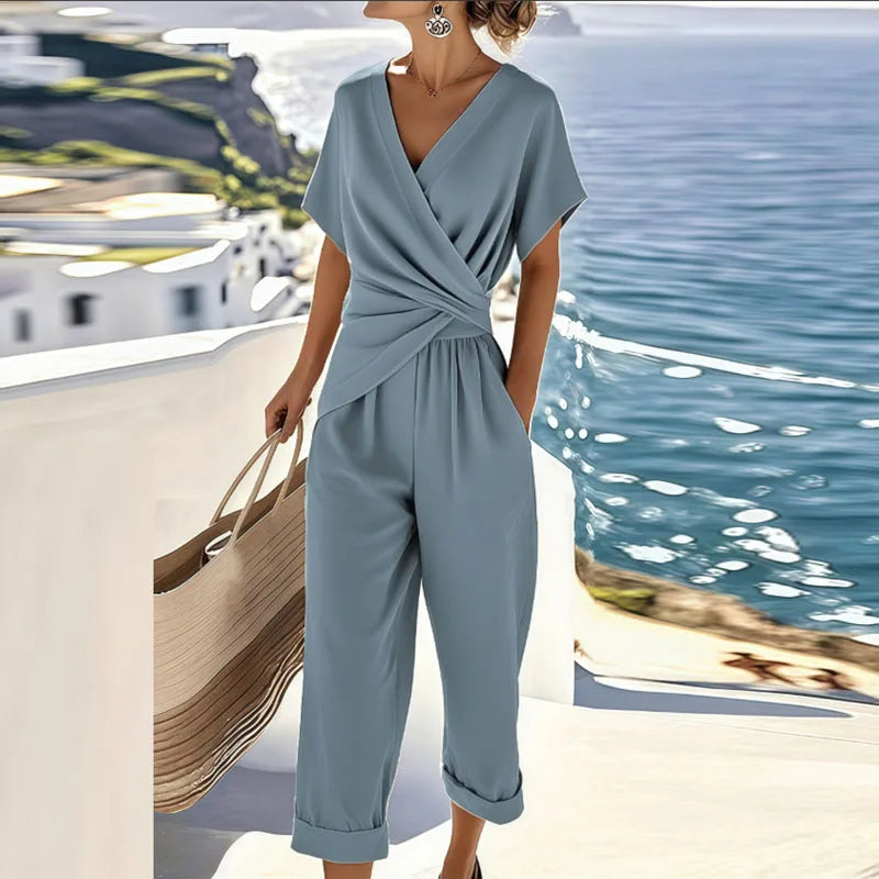 Elegant Wrap-Front Resort Style Jumpsuit