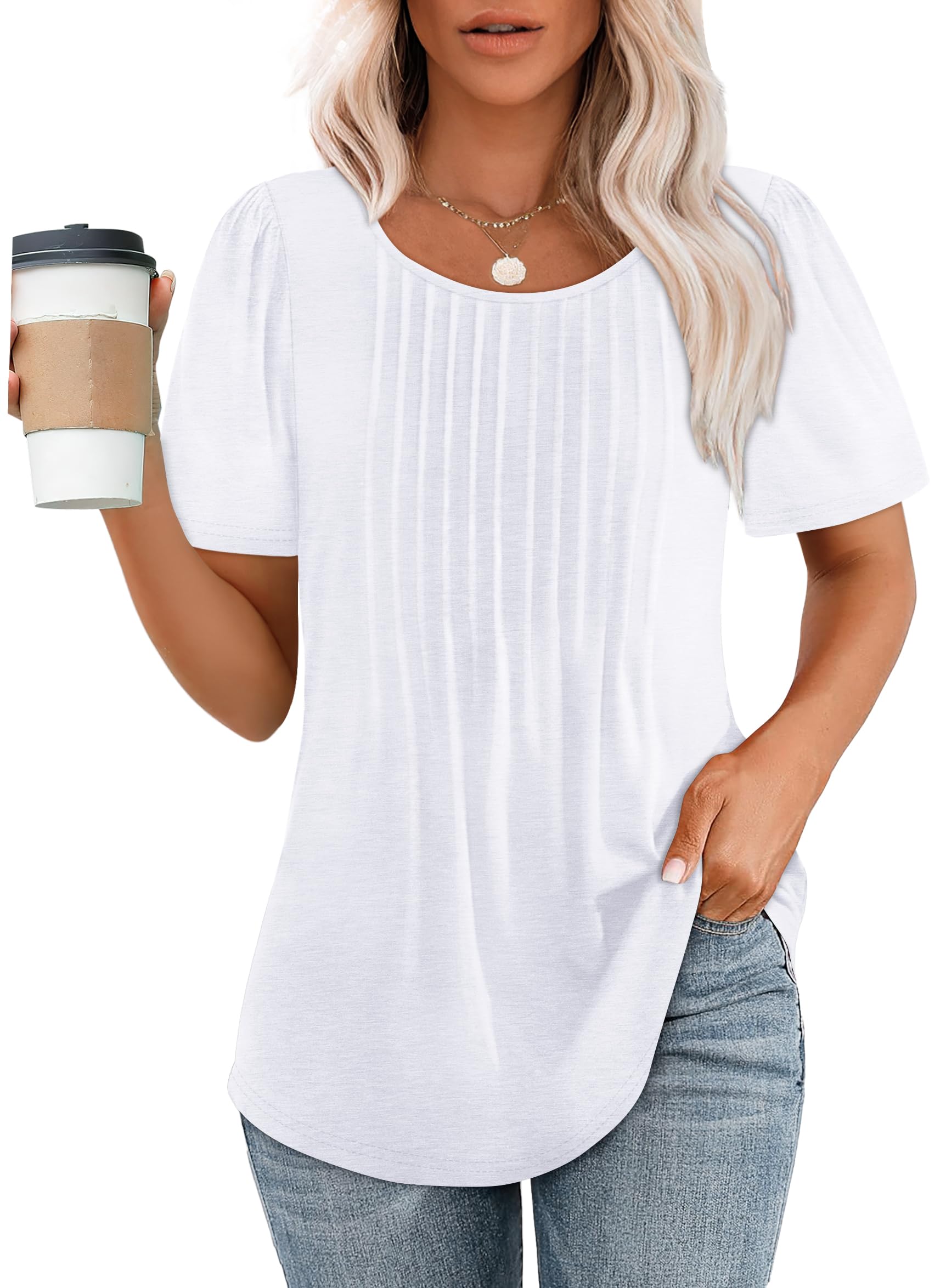 Pleated-Front Casual Relaxed-Fit Top