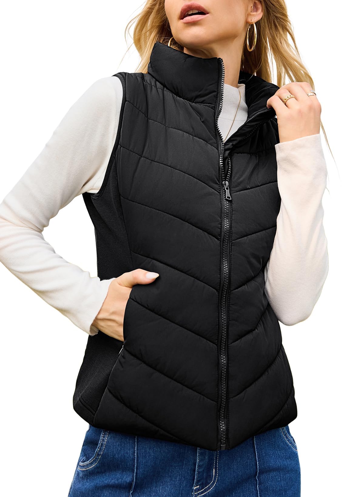 Ella™ | Quilted zip-up stand-collar puffer vest