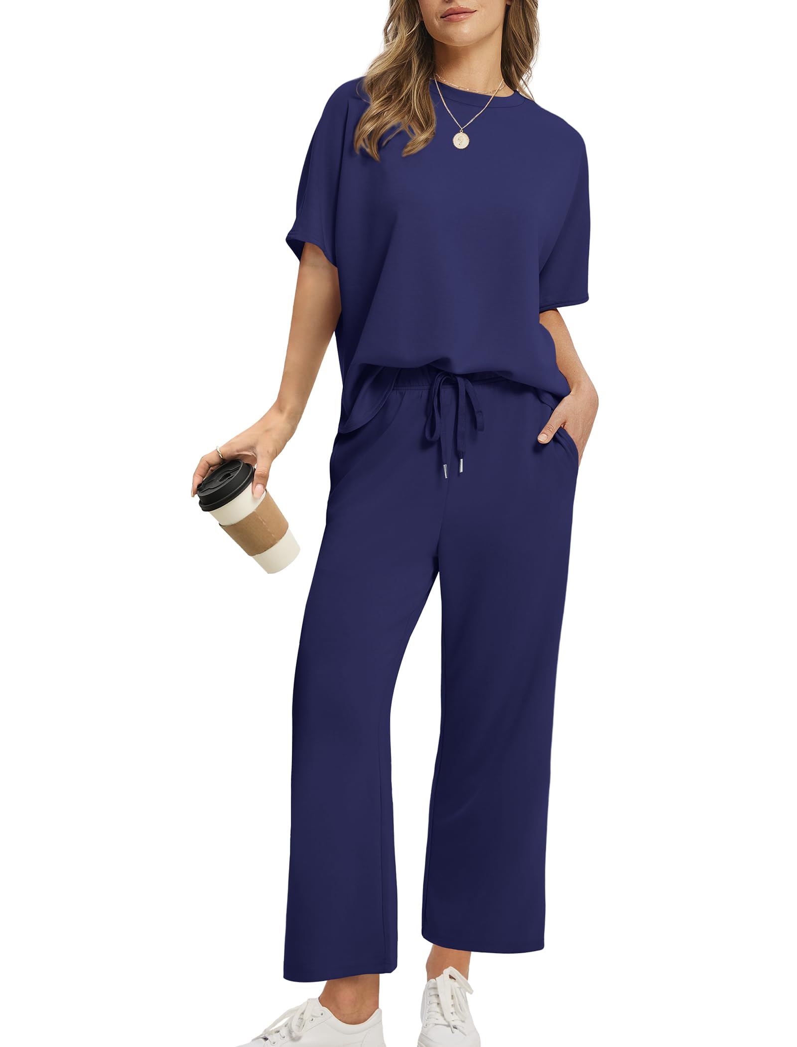 Drawstring Casual Loungewear Wide-Leg 2-Piece Set