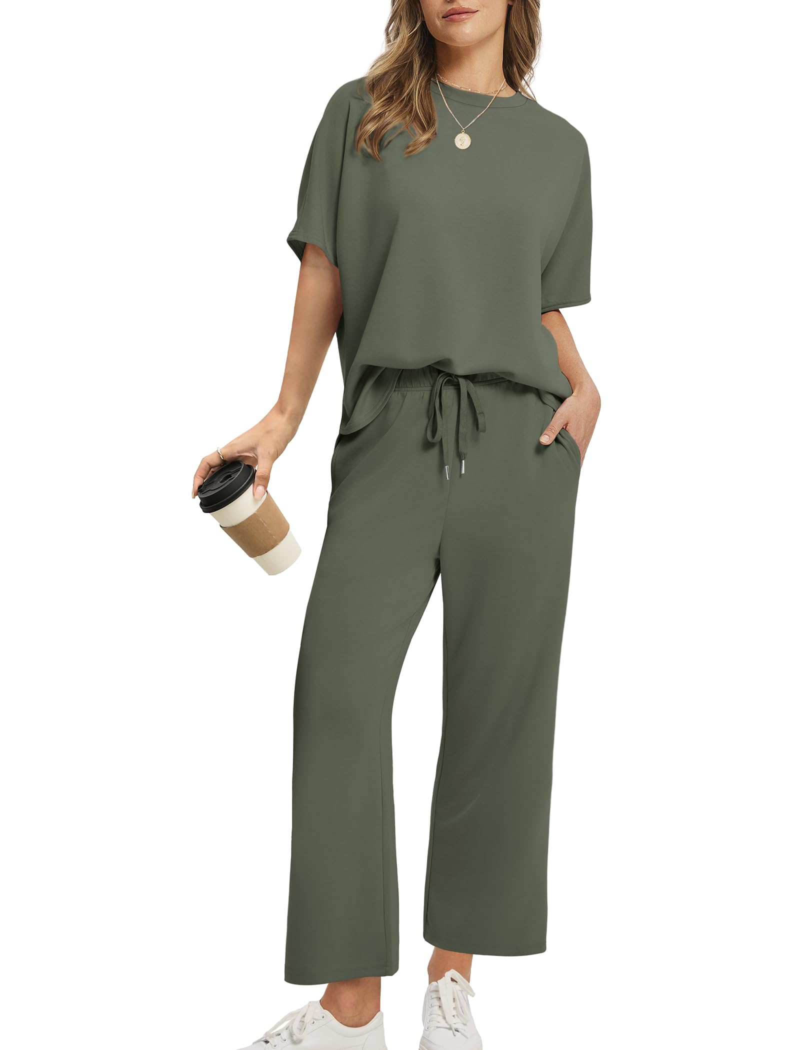 Drawstring Casual Loungewear Wide-Leg 2-Piece Set