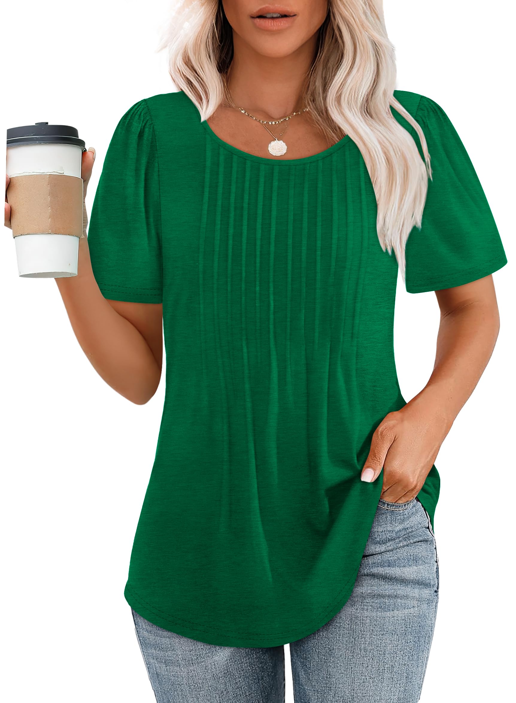 Pleated-Front Casual Relaxed-Fit Top
