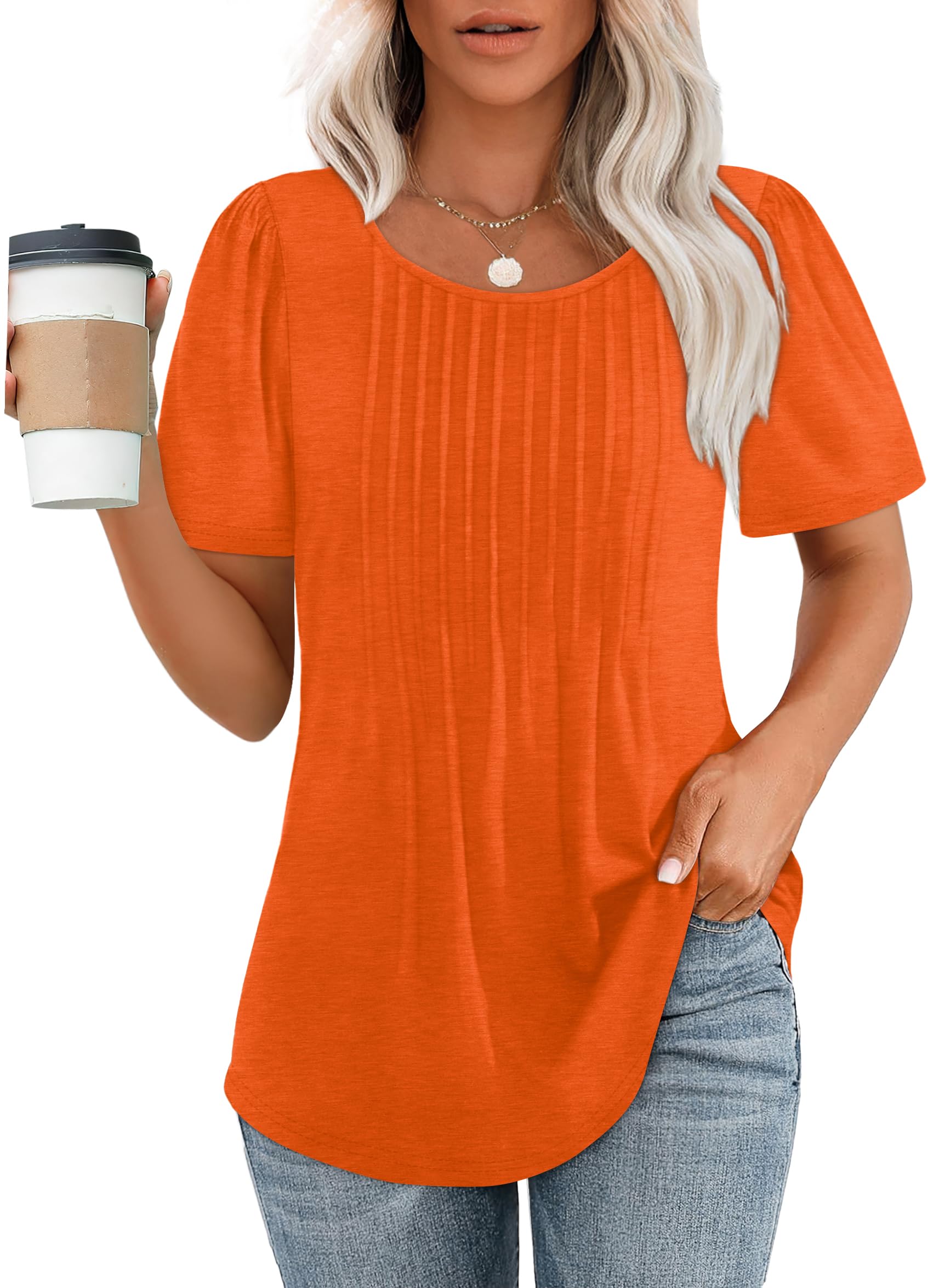 Pleated-Front Casual Relaxed-Fit Top
