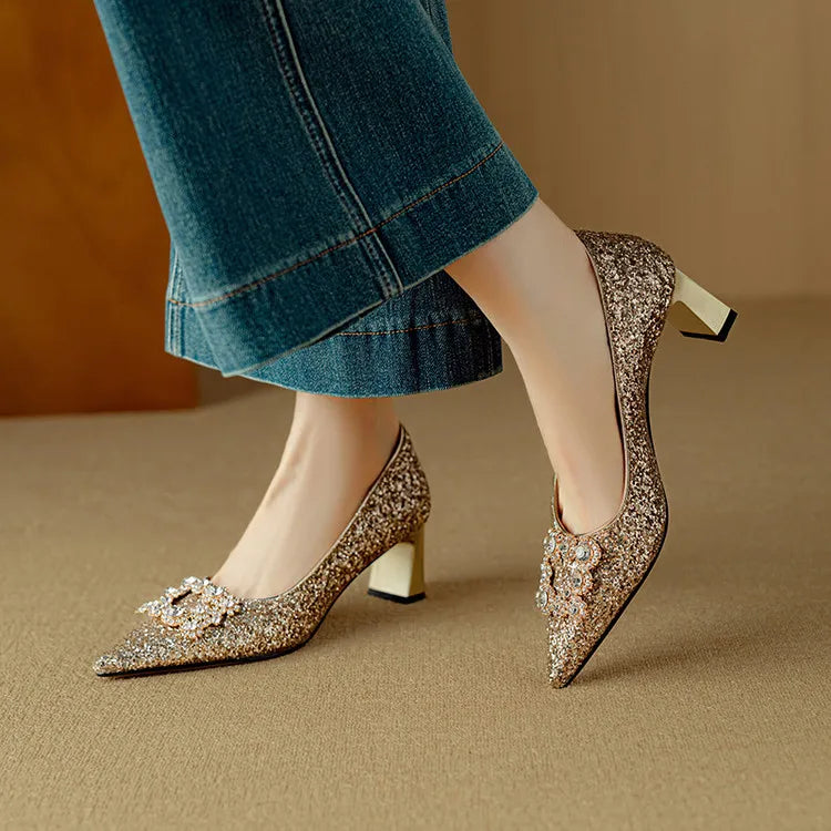 Gloria™ | Elegant Glitter Heels