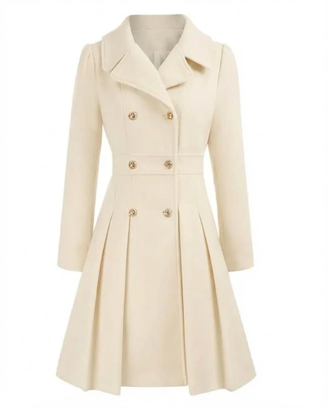 Sofia™ | Gold-Buttoned Double-Breasted Fit-and-Flare Coat