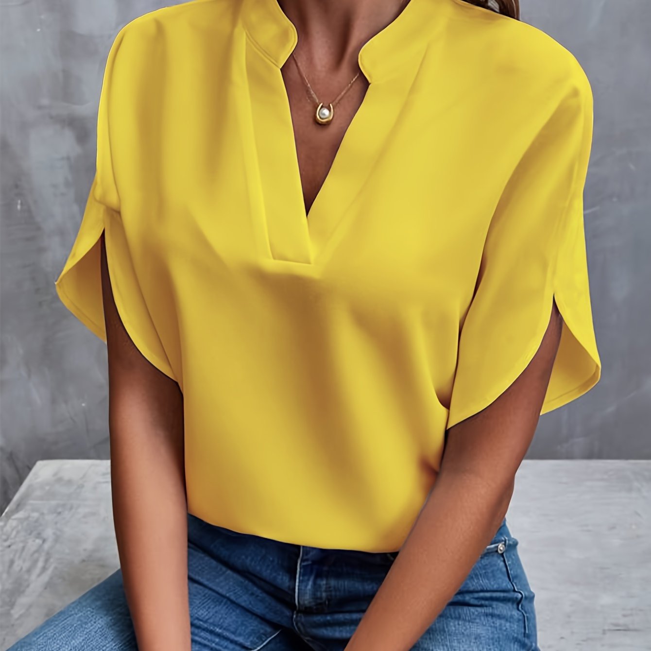 Notch Neck Tulip Sleeve Blouse