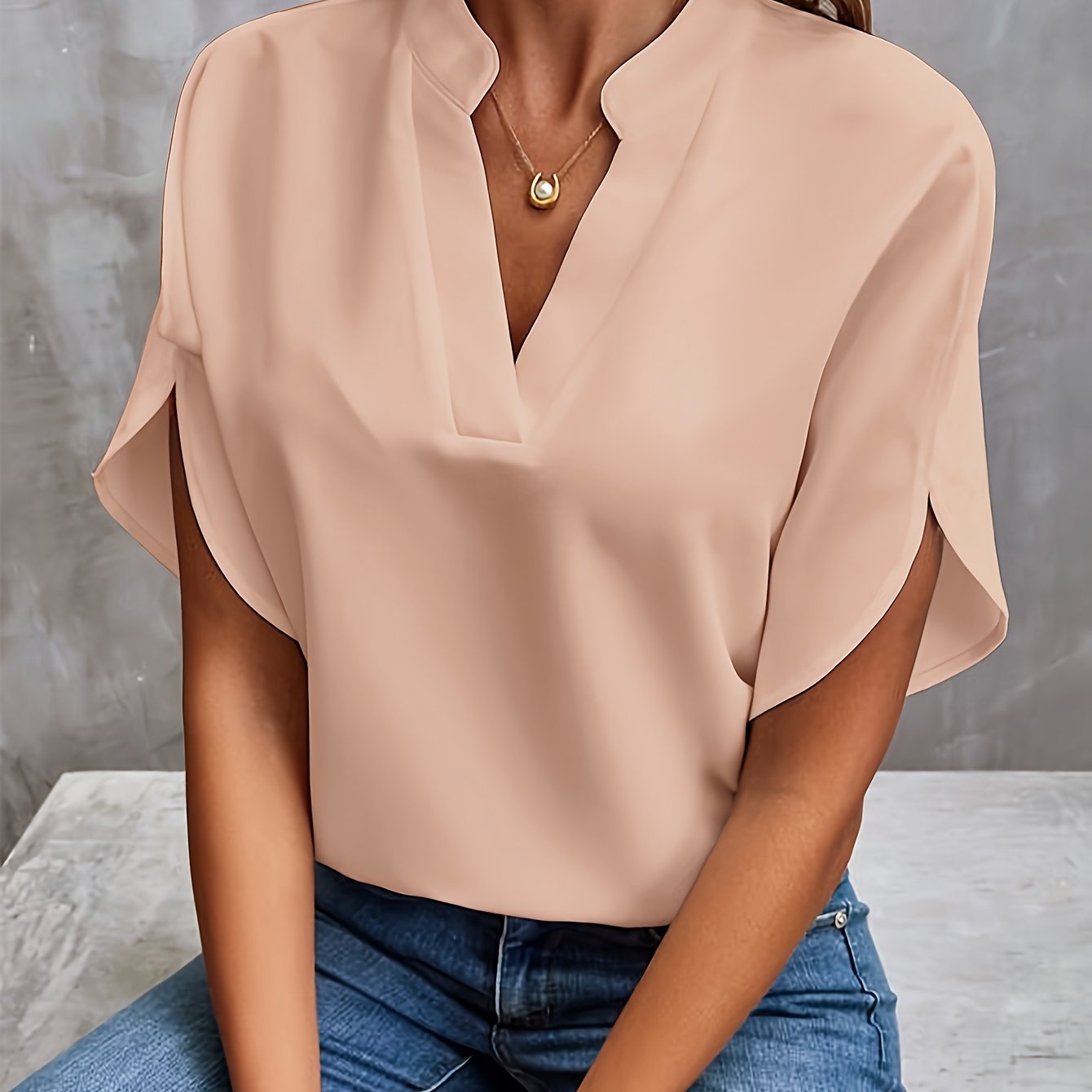 Notch Neck Tulip Sleeve Blouse