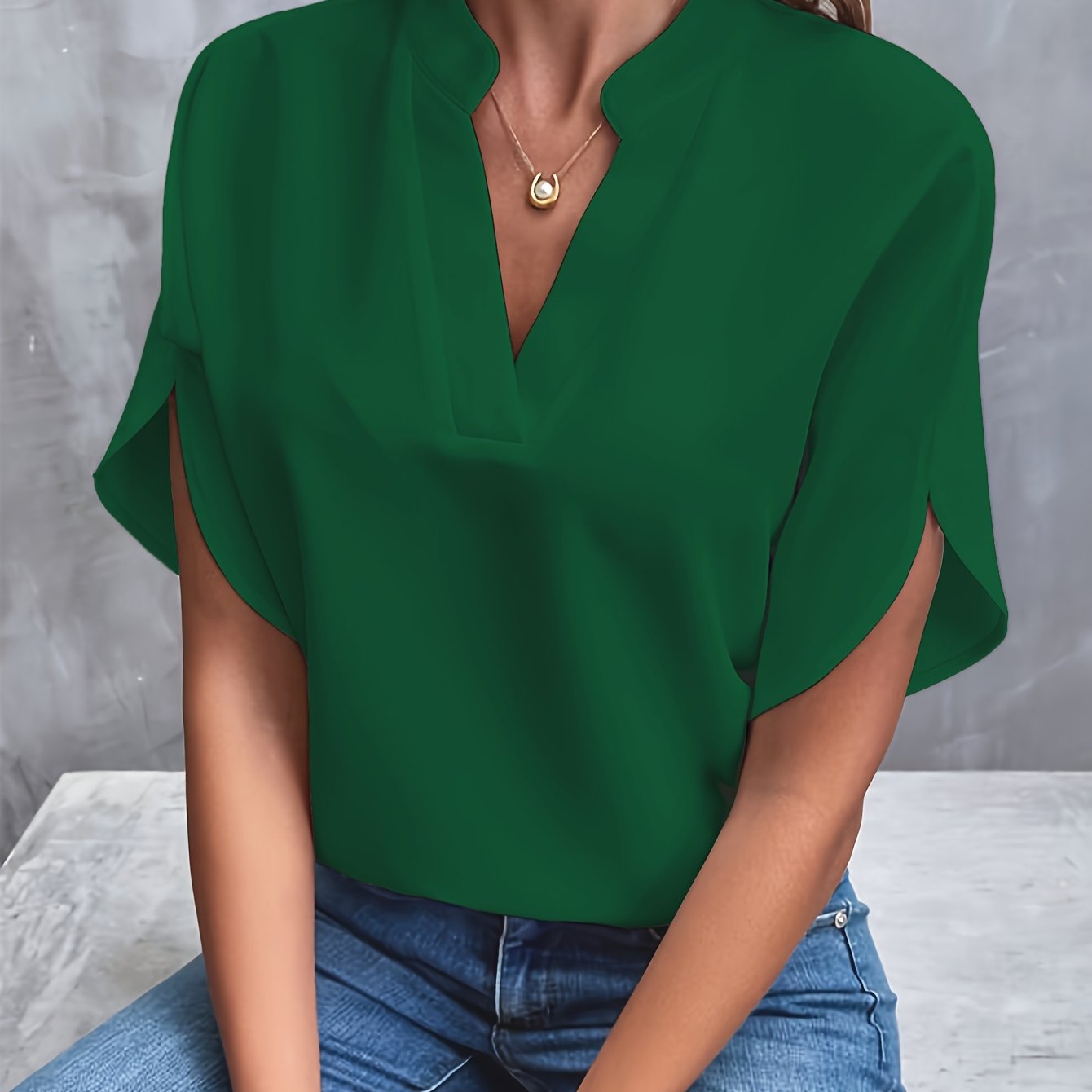 Notch Neck Tulip Sleeve Blouse