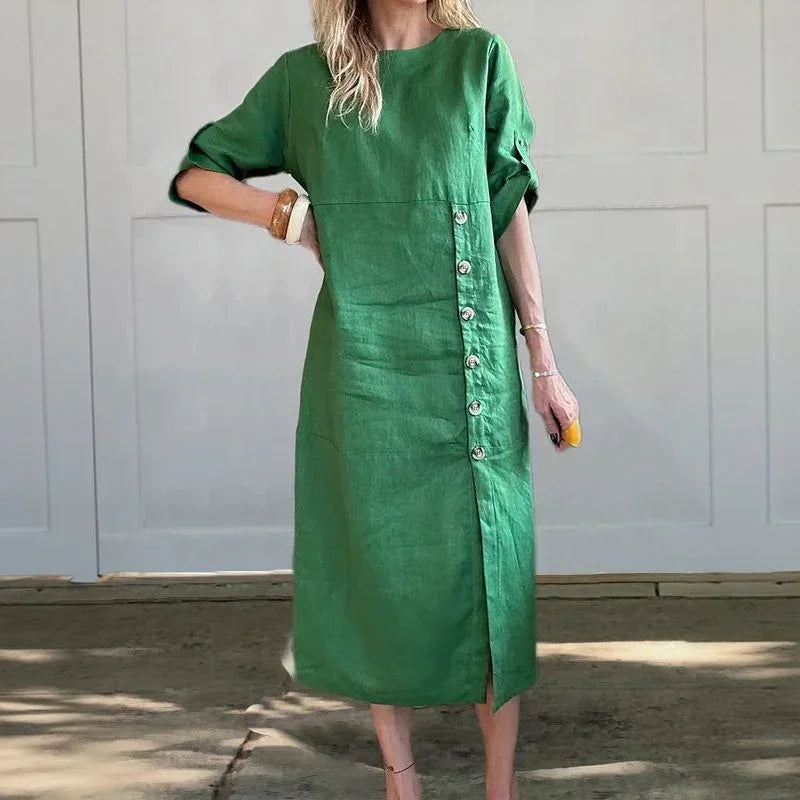 Classic Side-Buttons Midi Dress