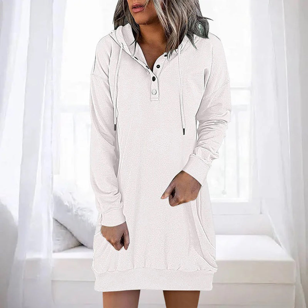Fiorenza™ | Hooded Henley sweatshirt dress
