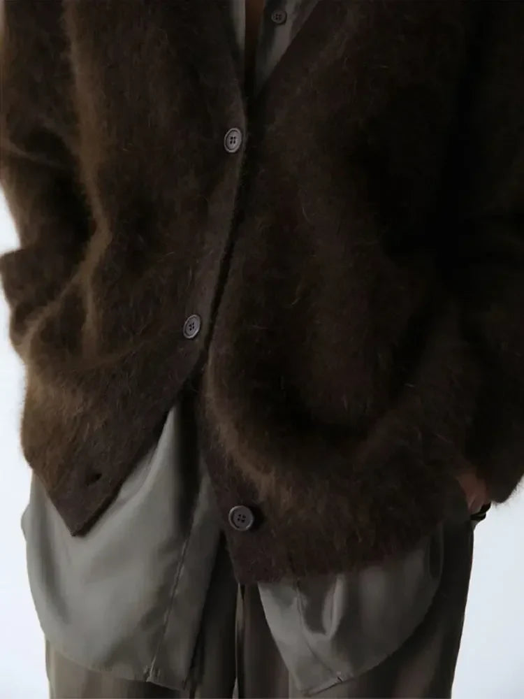 Fortunata™ | Fluffy V-neck button cardigan