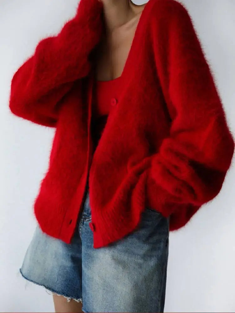 Fortunata™ | Fluffy V-neck button cardigan
