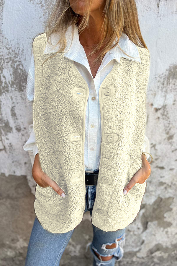 Nikki™ | Textured sherpa button-front longline vest