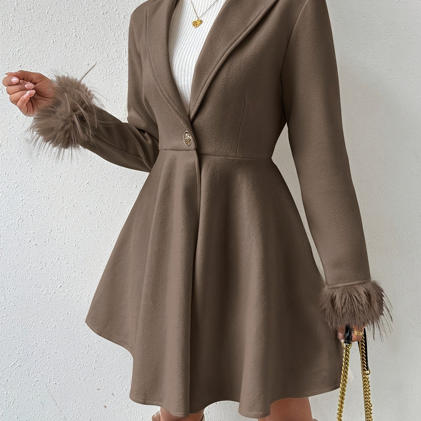 Stéphanie™ | Faux-Fur Cuff Fit-and-Flare Coat