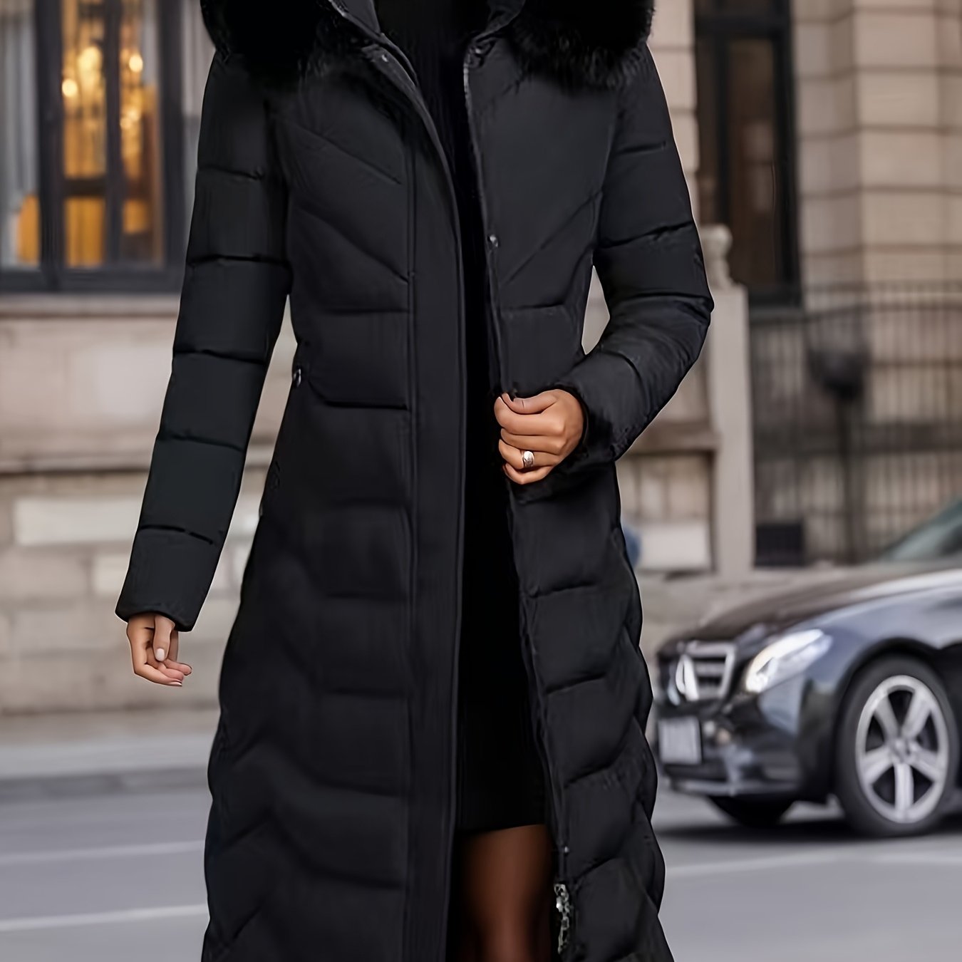 Perrine™ | Faux-Fur Collar Long Puffer Coat
