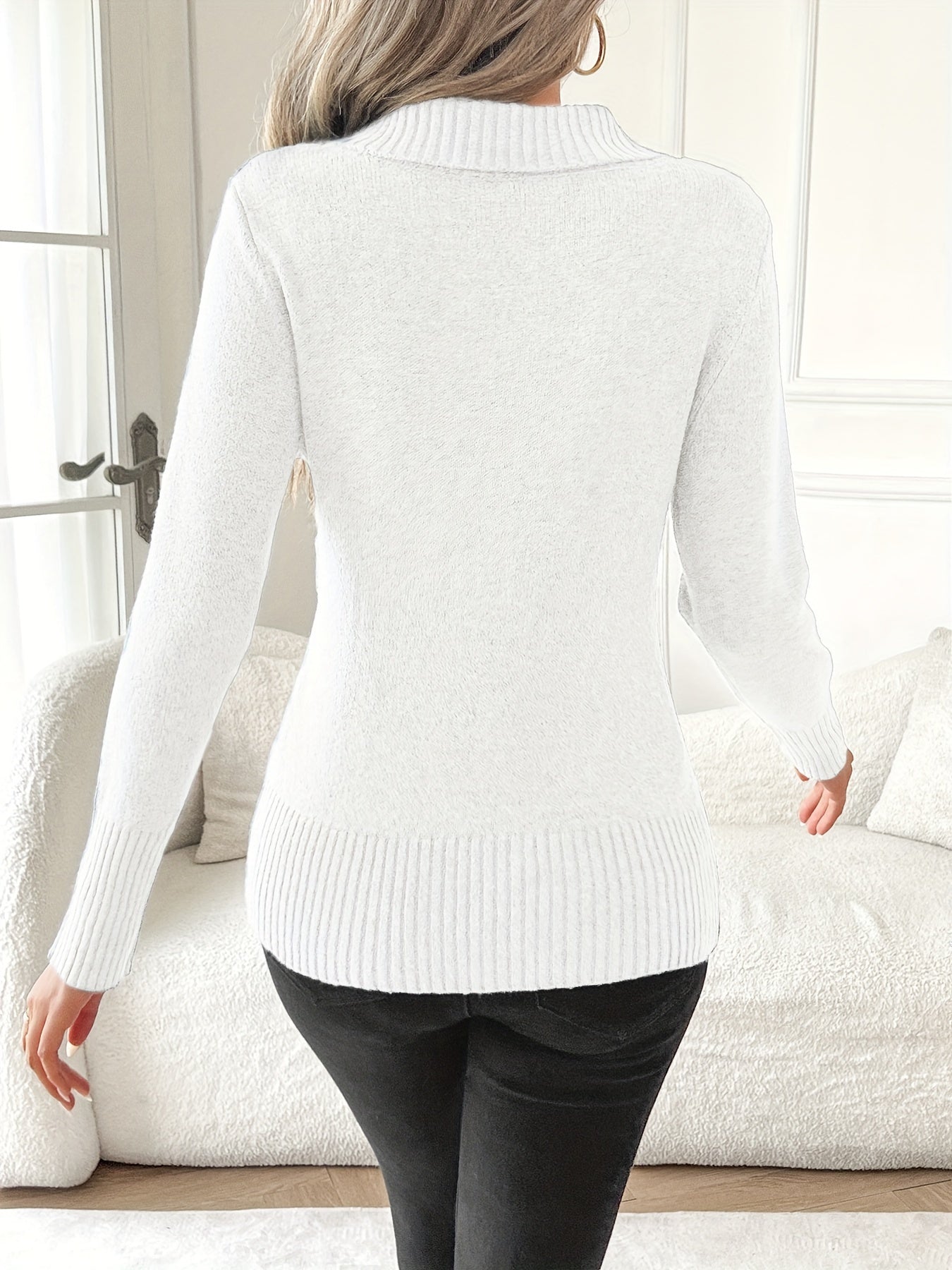 Barbara™ | Ribbed-Hem Side-Button Wrap V-Neck Sweater