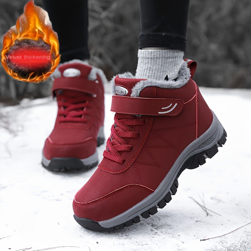 Benedetta™ | Plush-lined hook-and-loop lace-up hiking ankle boots