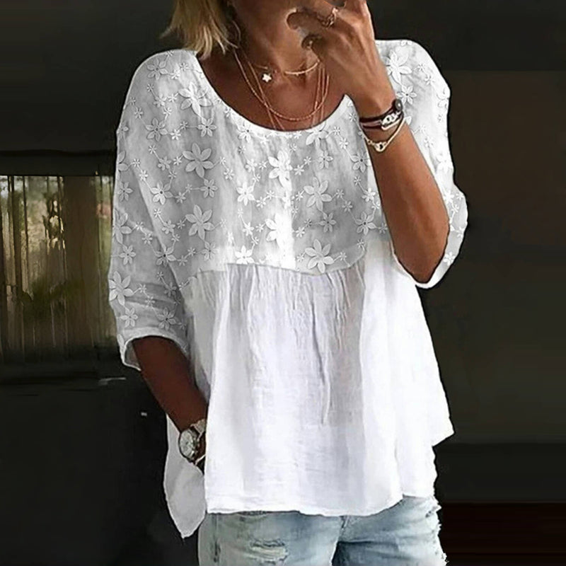 Floral Lace Boho Patchwork Loose Blouse