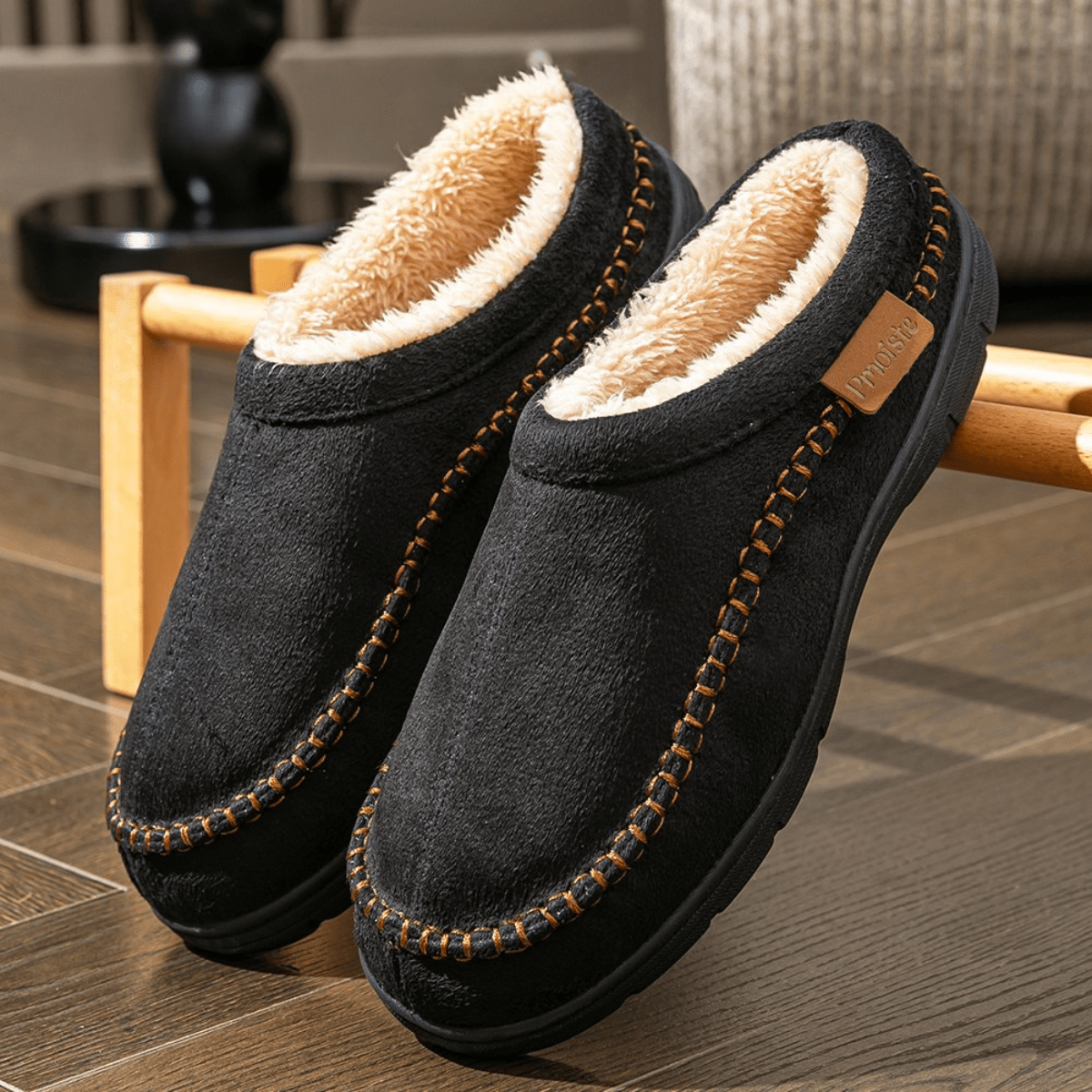 Corwin™ | Faux-fur lined suede clog slippers