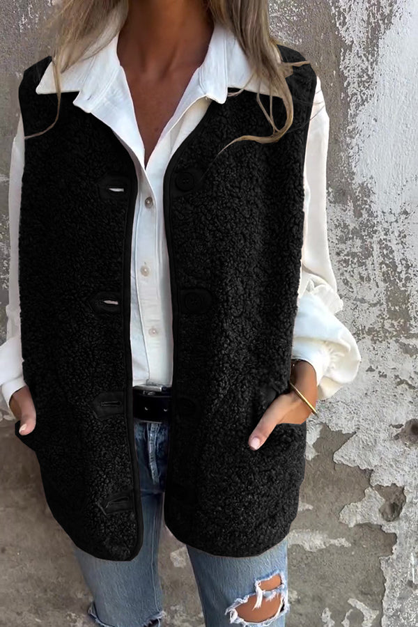 Nikki™ | Textured sherpa button-front longline vest