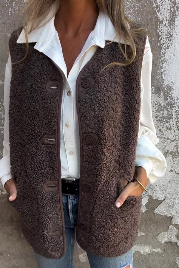 Nikki™ | Textured sherpa button-front longline vest