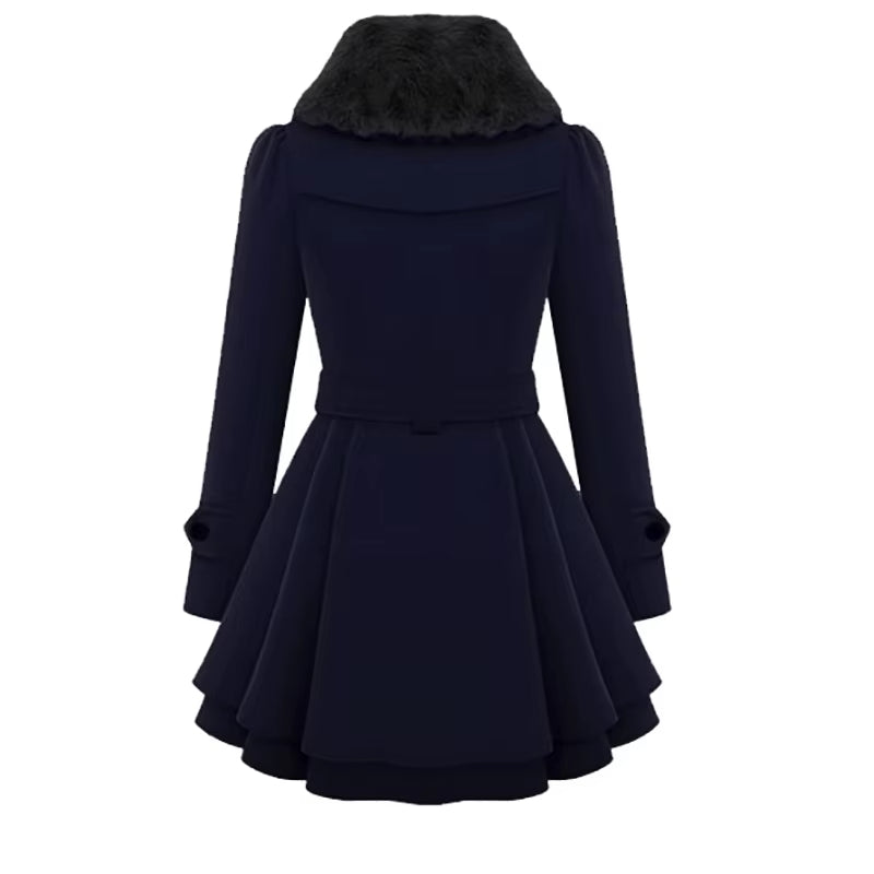 Cordelia™ | Faux-fur collar belted fit-and-flare coat