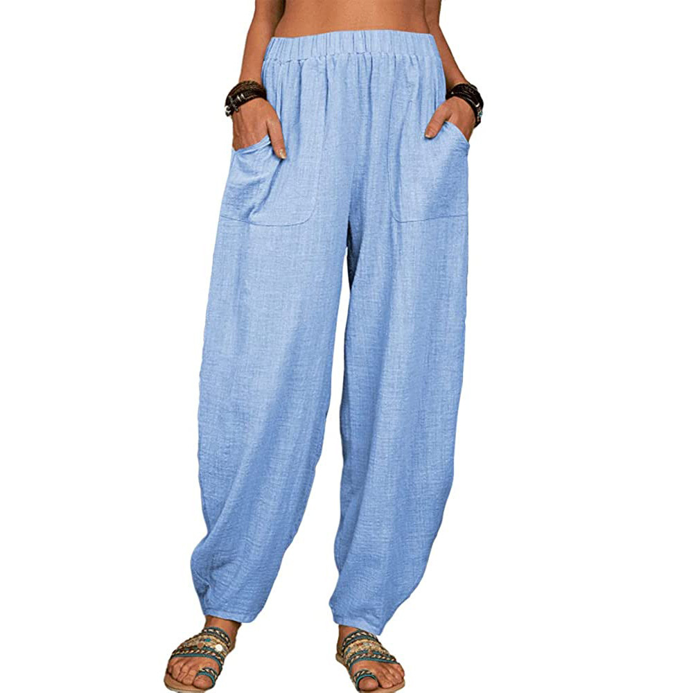 Boho Pants Solid Balloon-Leg Linen Trousers