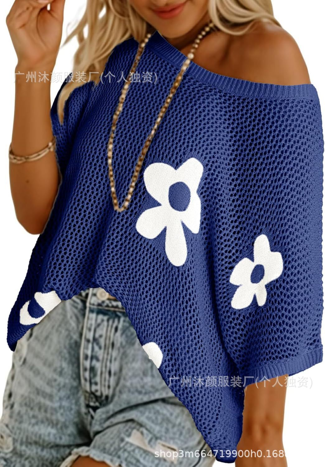 Floral Mesh Knit Batwing shirt