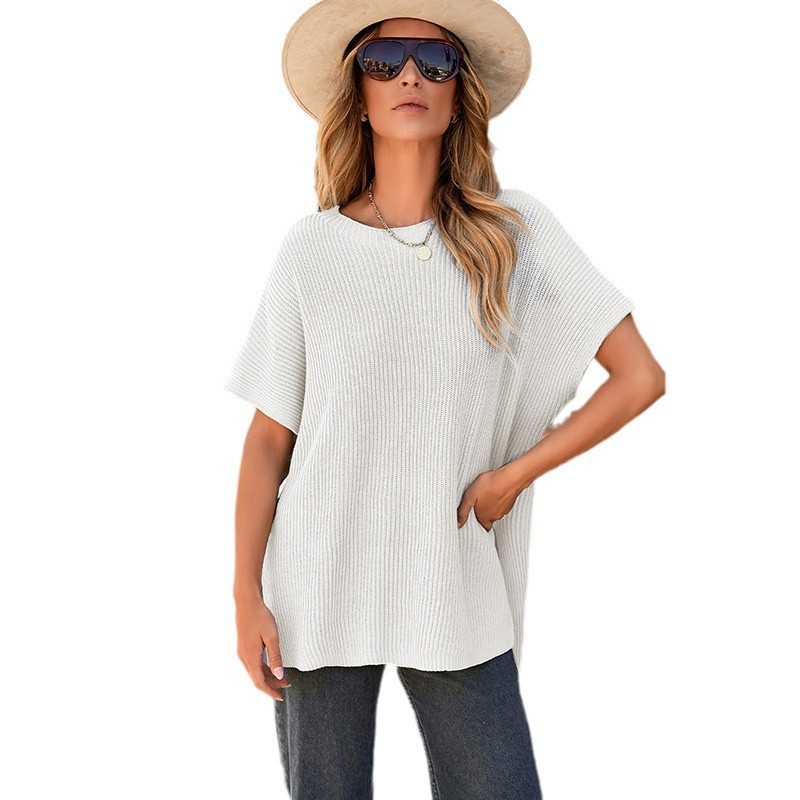 Solid Pullover Round Neck Knit T-Shirt