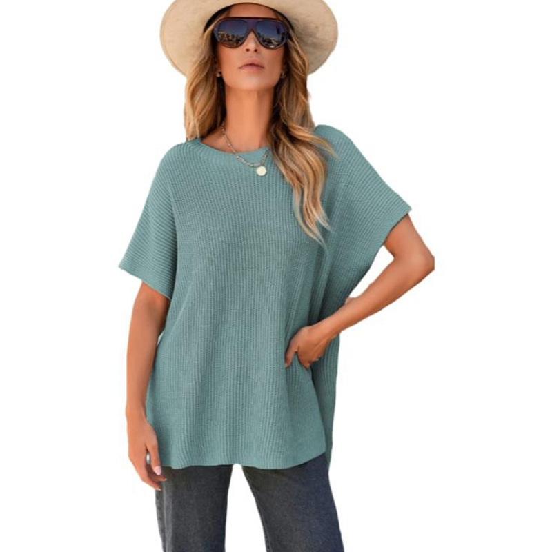 Solid Pullover Round Neck Knit T-Shirt