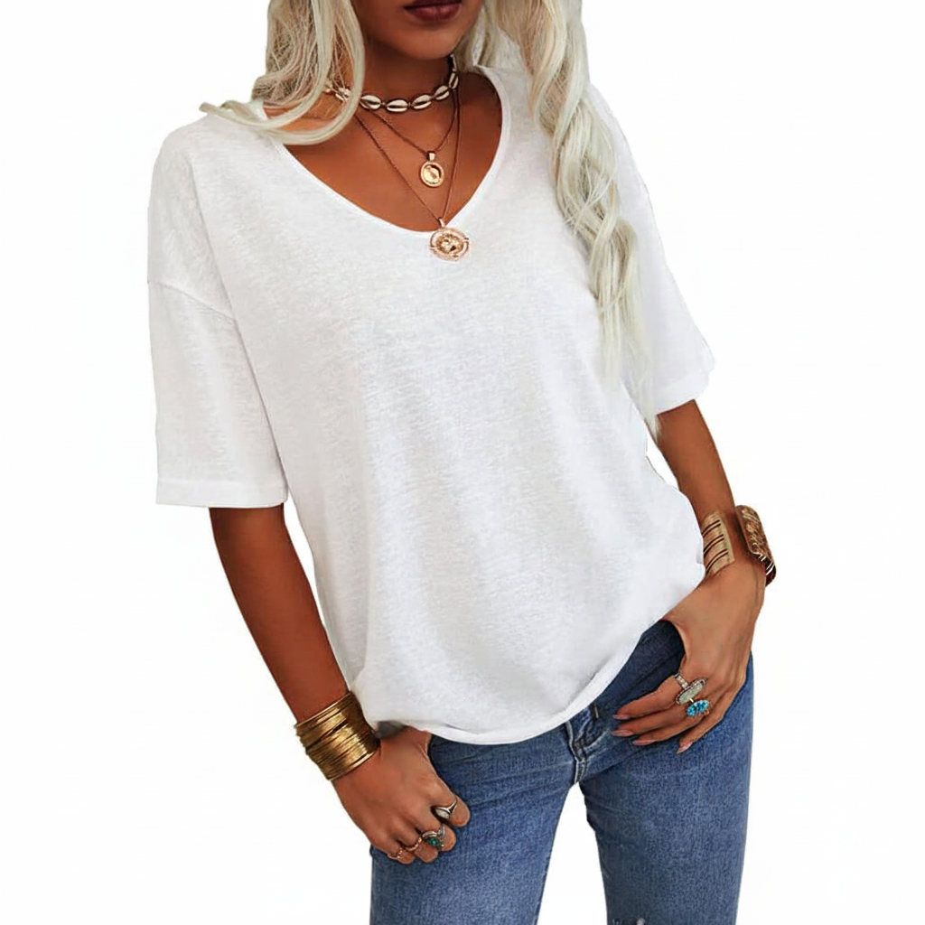 Chic Casual Solid V-Neck T-Shirt