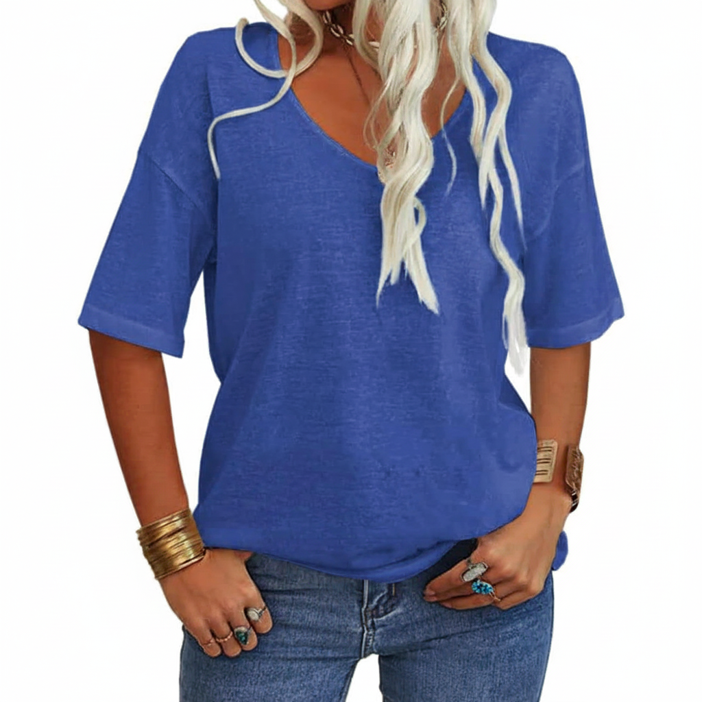 Chic Casual Solid V-Neck T-Shirt