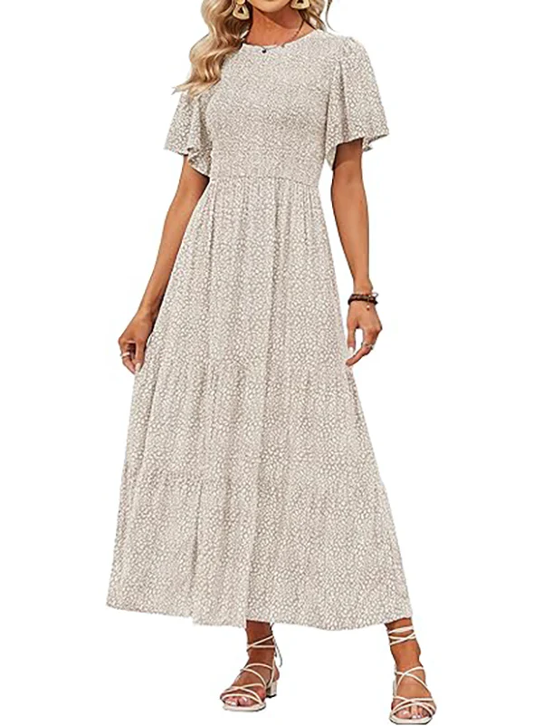 Elegant Lilac Floral Smocked Tiered Maxi Dress