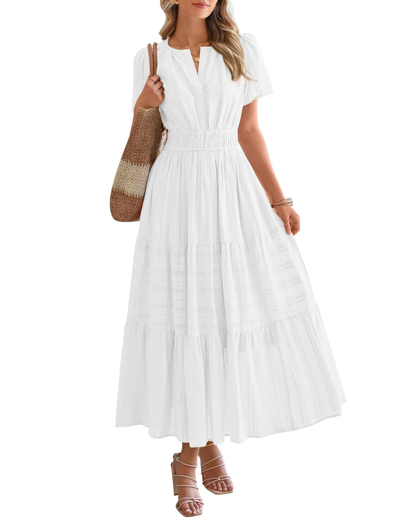 Elegant Lilac Smocked Tiered Maxi Dress