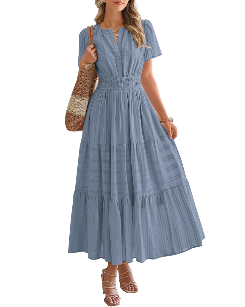 Elegant Lilac Smocked Tiered Maxi Dress