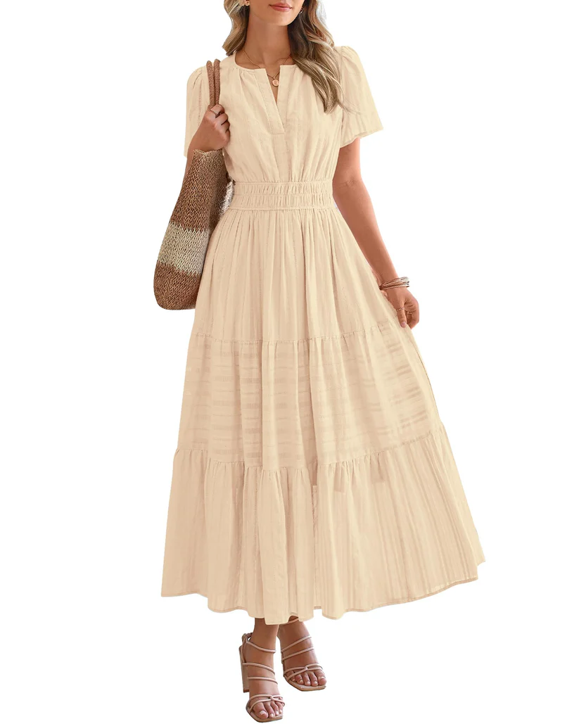 Elegant Lilac Smocked Tiered Maxi Dress