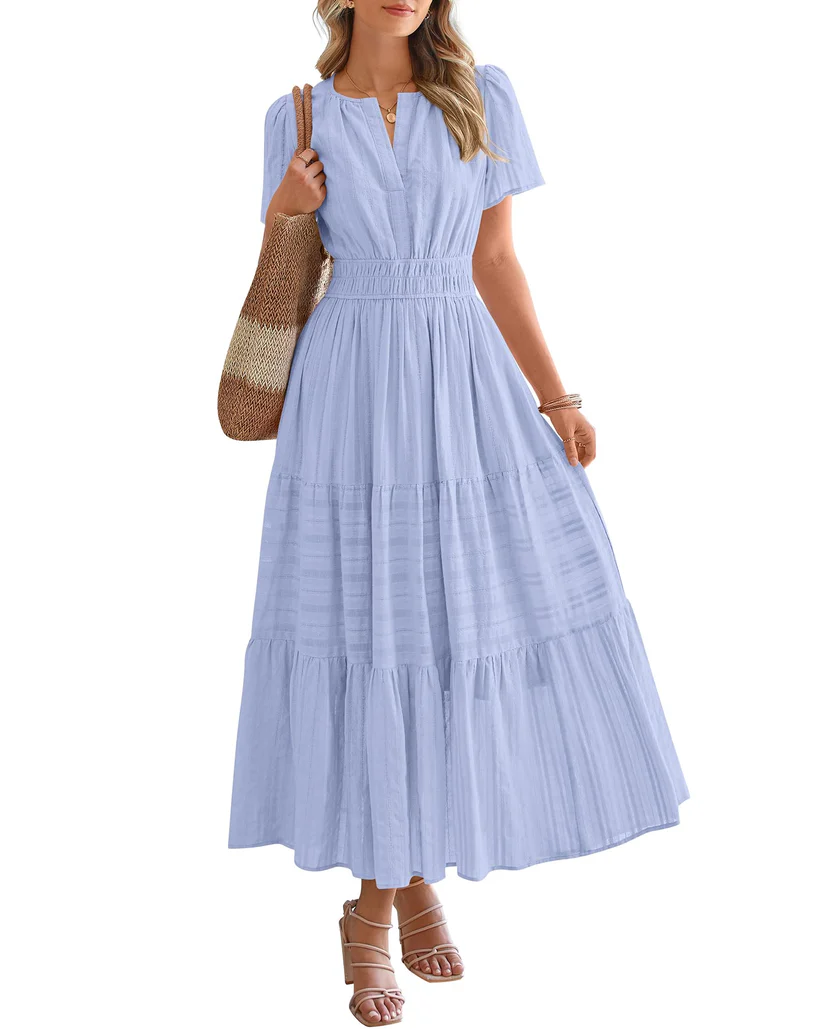 Elegant Lilac Smocked Tiered Maxi Dress