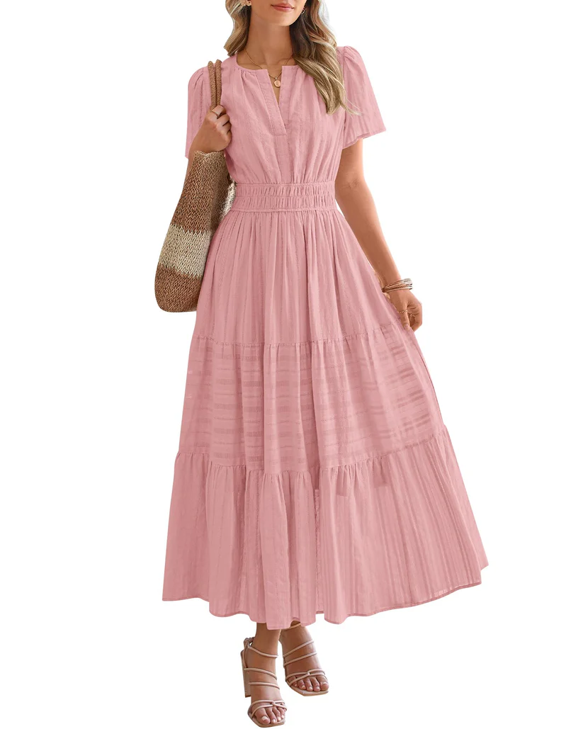 Elegant Lilac Smocked Tiered Maxi Dress