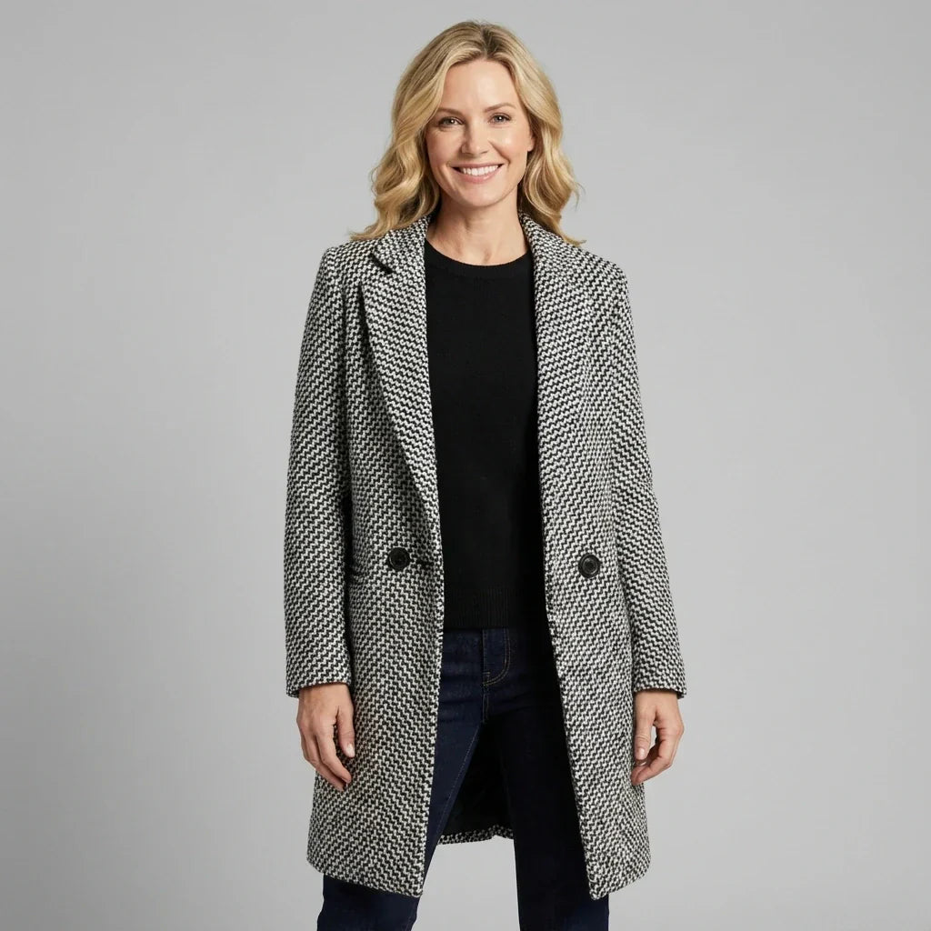 Sophisticated Timeless Textured Herringbone Longcoat