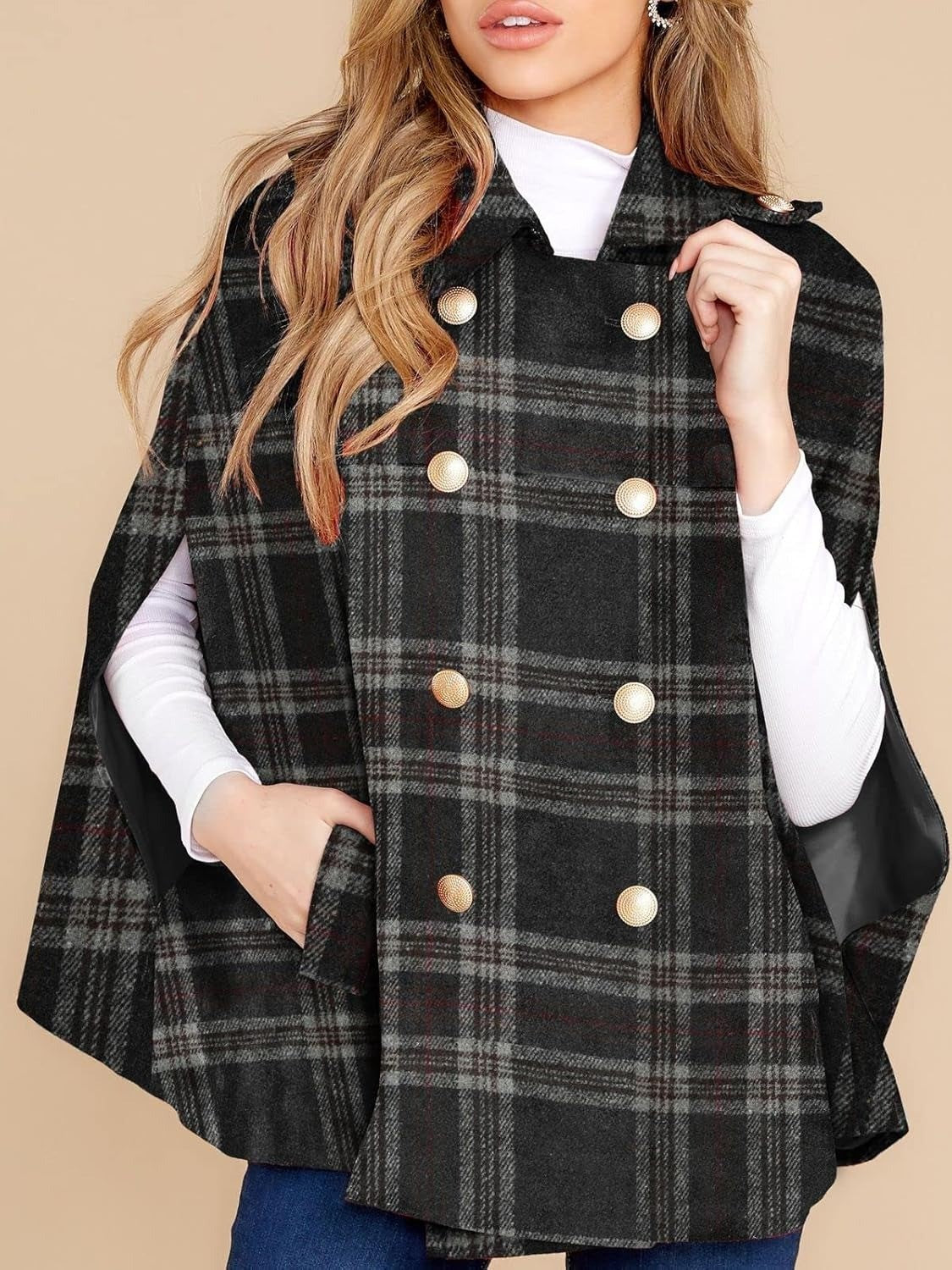 Clara™ | Plaid double-breasted cape coat