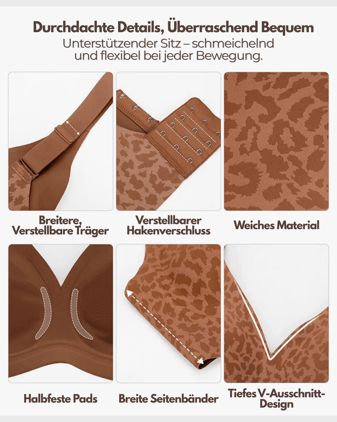 Leopard Print Wireless Deep-V Comfort Bra