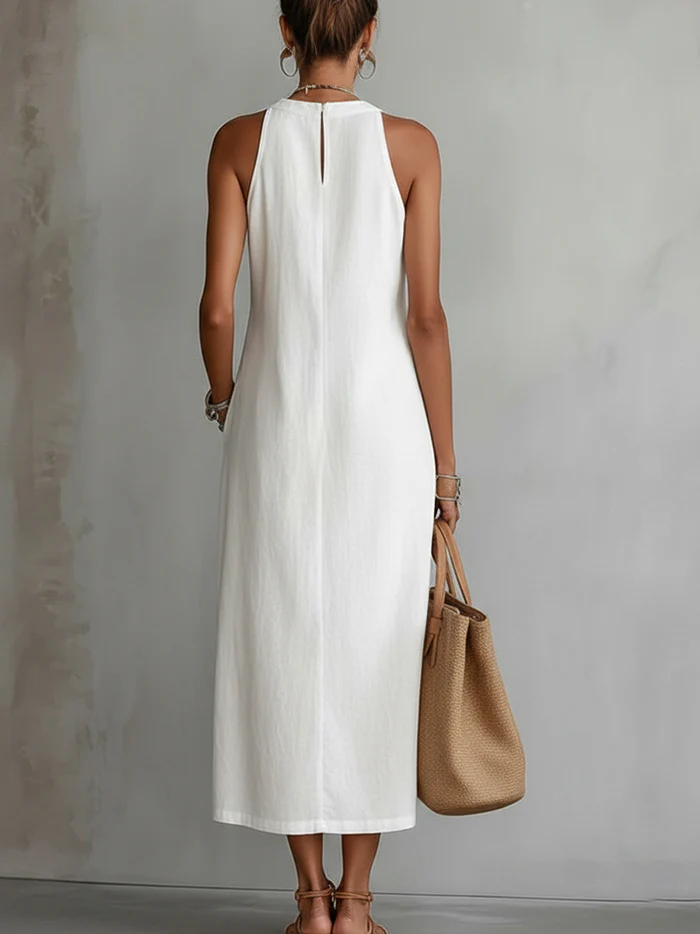 Lace-Trim Boho Halter-Neck Slit Maxi Dress