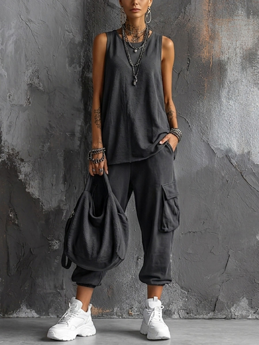 Cargo Pocket Casual Tank & Jogger Set
